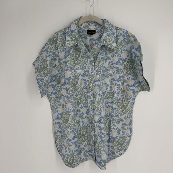 summersalt top shirt medium M floral poplin button down poolside summer beach - Picture 1 of 8